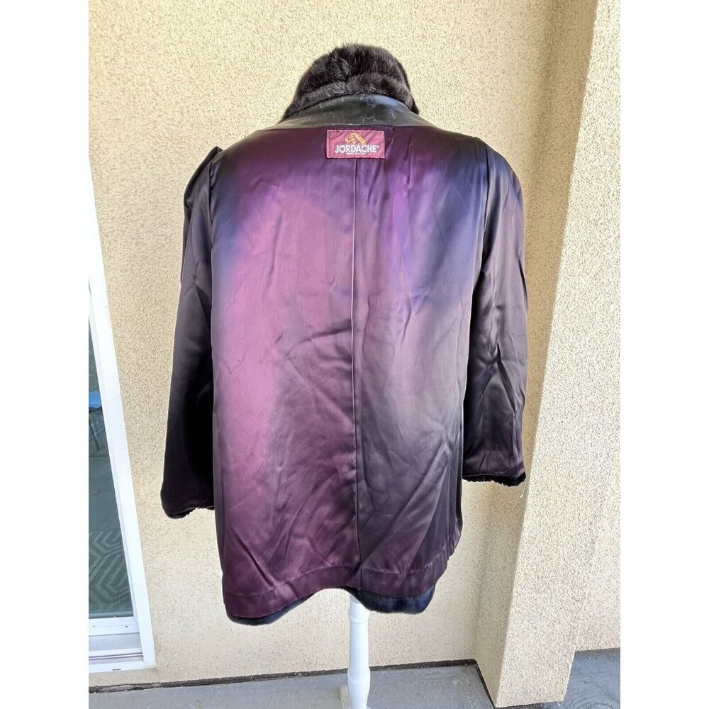 Vintage Jordache Faux Fur Coat Womens 11/12 L Black & Brown Mob Wife Hook Loop - Picture 3 of 16